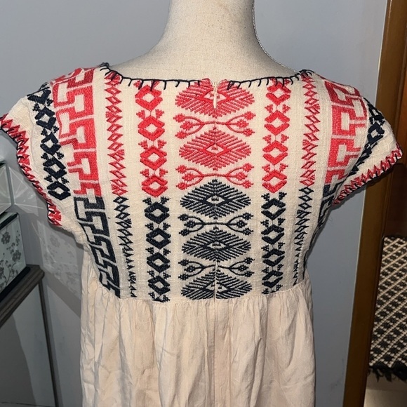 Anthropologie Edme & Esyllte Petra Swing Dress Cream Embroidered Design Medium - Picture 5 of 8